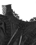 Dark In Love Womens Romantic Gothic Jaquard & Lace Rose Open Shoulder Top