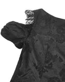 Dark In Love Womens Romantic Gothic Jaquard & Lace Rose Open Shoulder Top