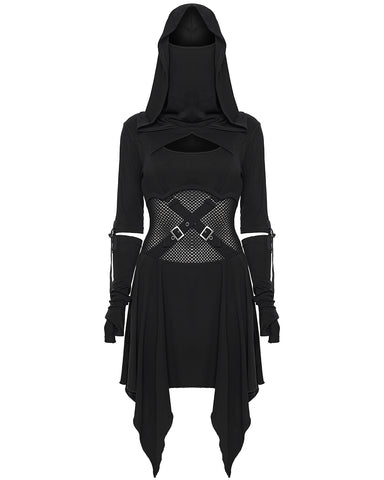 Punk Rave Womens Apocalyptic Gothic Hooded Mini Dress