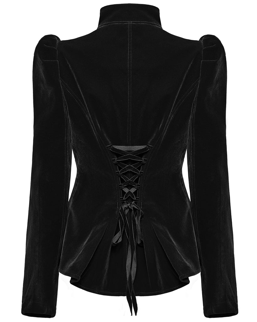 Punk Rave Womens Gothic Velvet Cutaway Military Riding Jacket - Black ...