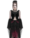 Eva Lady Womens Gothic Velvet & Flocked Damask Mesh Lace Applique Top