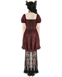 Dark In Love DarkRose Gothic Courtesan Jacquard Lace Train Dress - Red & Black