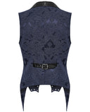 Punk Rave Mens Dark Victorian Gothic Damask Jacquard Waistcoat Vest - Blue