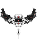 Devil Fashion Womens Gothic Velvet & Lace Choker Collar - Black & Red