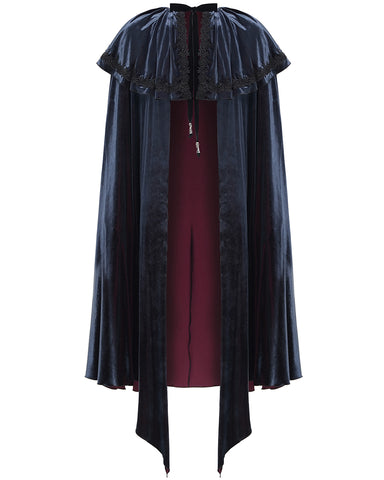 Devil Fashion Mens Regency Gothic Vampire Velvet Travelling Cloak - Blue & Red