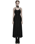 Punk Rave Daily Life Womens Long Gothic Crushed Velvet Applique Maxi Dress - Black