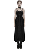 Punk Rave Daily Life Womens Long Gothic Crushed Velvet Applique Maxi Dress - Black