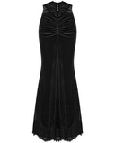Punk Rave Daily Life Womens Long Gothic Velvet Ruched Split Waist Skirt - Black