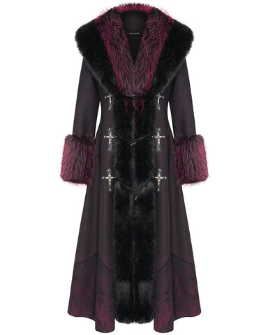 Eva Lady Womens Long Dark Gothic Lolita Winter Coat With Faux Fur Trim