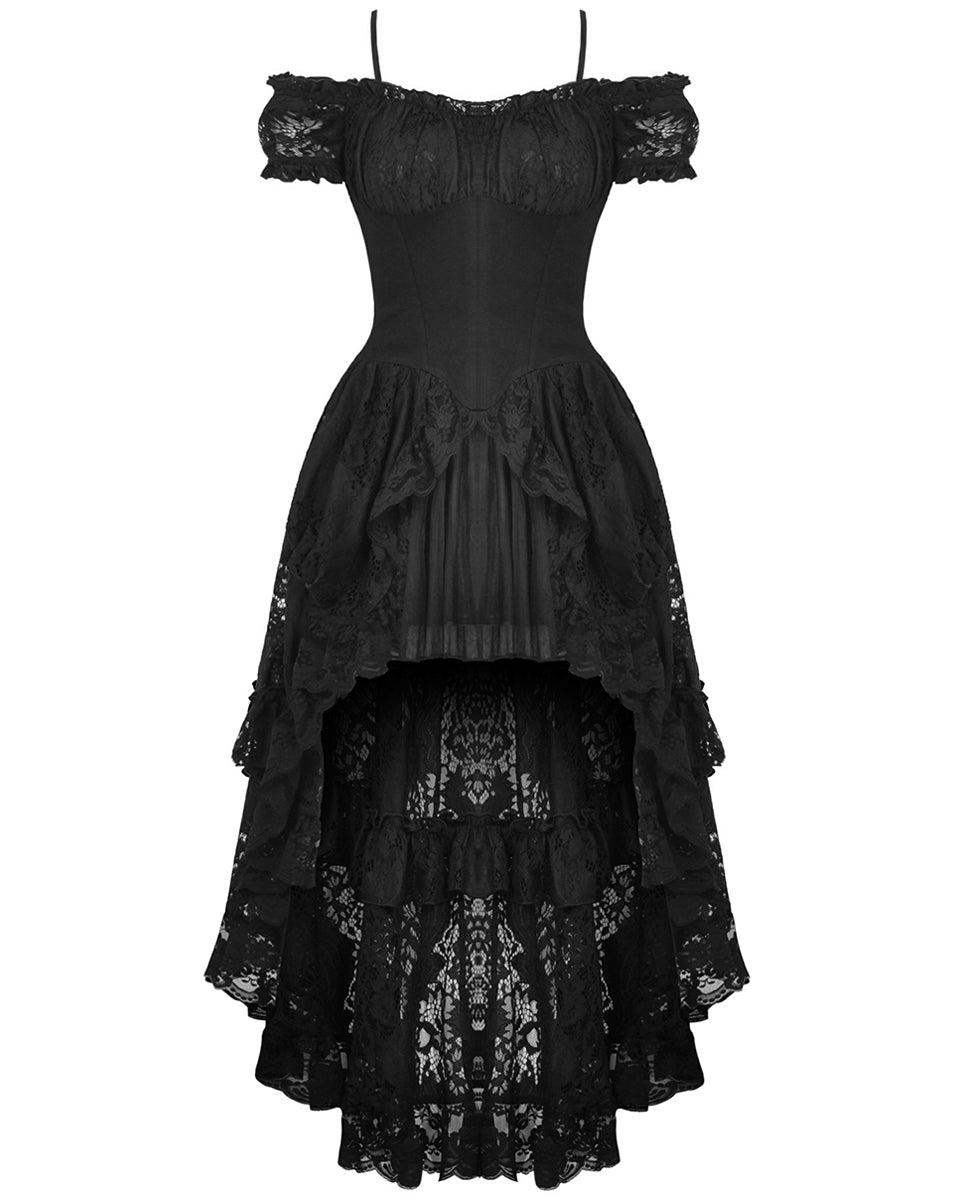 Dark In Love Womens Regency Gothic Lolita Layered Lace Dovetail Dress Violent Delights