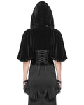 Eva Lady Dark Gothic Velvet Hooded Shrug Cloak Top - Black