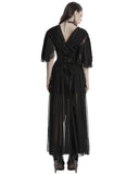 Punk Rave Daily Life Long Gothic Rose Lace & Pleated Mesh Lace Up Maxi Dress