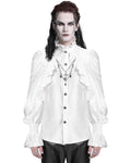 Devil Fashion Mens Gothic Vampire Beaded Crucifix Jacquard Dress Shirt - White