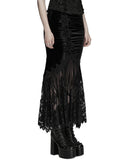 Punk Rave Womens Gorgeous Gothic Ruched Velvet & Lace Long Fishtail Skirt