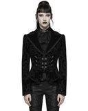 Punk Rave Womens Gothic Aristocrat Damask Velvet Frock Coat Jacket - Black