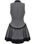 Dark In Love Preppy Corporate Gothic Lace Cravat Pinstripe Mini Dress GreyBlack