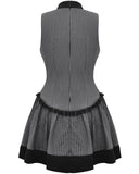 Dark In Love Dark Preppy Corporate Gothic Lace Cravat Pinstripe Mini Dress - Grey & Black