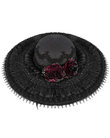 Devil Fashion Womens Dark Gothic Lolita Embellished Rose Hat