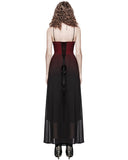 Punk Rave Daily Life Long Gothic Lace Applique Maxi Dress - Red & Black Gradient