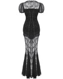 Dark In Love Long Elegant Gothic Sexy Burlesque Sheer Lace Mermaid Dress