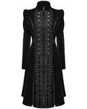 Punk Rave Womens Gothic Velvet Embellished Mid Length Military Coat - Black