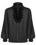 Punk Rave Mens Gothic Embossed Print Lace-Up Pirate Shirt - Black
