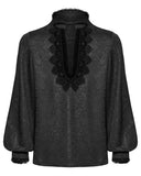Punk Rave Mens Gothic Embossed Print Lace-Up Pirate Shirt - Black