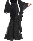 Eva Lady Dark Devore Baroque Gothic Velvet Chained Mermaid Skirt - Black