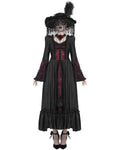 Eva Lady Womens Long Regency Gothic Jacquard & Lace Gown Dress - Black & Red
