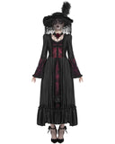 Eva Lady Womens Long Regency Gothic Jacquard & Lace Gown Dress - Black & Red