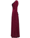 Punk Rave Womens Long Gothic Rose Velvet Flared Split Sleeve Maxi Dress - Red