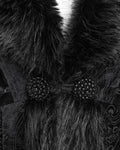 Eva Lady Womens Baroque Gothic Damask Winter Coat With Faux Faur Trims - Black