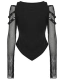 Punk Rave Womens Gothic Vampire Bat Printed Top With Fishnet Sleeves