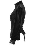 Punk Rave Womens Elegant Gothic Striped Velvet & Lace Applique Blouse Top - Black
