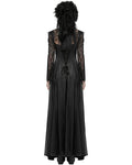 Punk Rave Womens Long Gothic Sateen Maxi Dress With Embroidered Lace Contrast