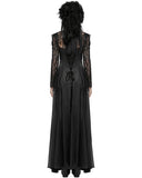 Punk Rave Womens Long Gothic Sateen Maxi Dress With Embroidered Lace Contrast