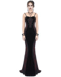 Eva Lady Dark Devore Gothic Velvet & Lace Mermaid Dress - Black & Red