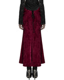 Punk Rave Daily Life Womens Long Gothic Velvet Applique Maxi Skirt - Red
