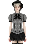 Dark In Love Dark Preppy Corporate Gothic Military Style Blouse Top - Grey & Black