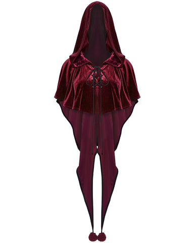 Punk Rave Daily Life Womens Velvet Gothic Lolita Hooded Split Tails Bolero Cape - Red