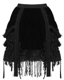 Devil Fashion Womens Gothic Embellished Velvet & Mesh Chained Mini Skirt