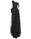 Punk Rave Womens Long Gothic Mesh Strapless Dress With Embroidered Lace