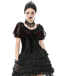 Dark In Love Womens Gothic Velvet & Lace Short Sleeve Bolero Shrug - Red & Black