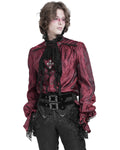 Devil Fashion Mens Gothic Crucifix Paisley Jacquard Dress Shirt & Cravat - Red & Black