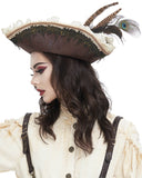 Devil Fashion Womens Steampunk Feather Pirate Cap Hat - Brown