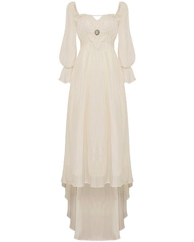 Dark In Love Womens Long Neo Victorian Gothic Steampunk Maxi Dress - Vintage Off-White