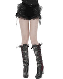 Devil Fashion Womens Gothic Velvet Floral Mesh Embellished Hot Pants Shorts