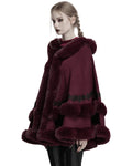 Punk Rave Daily Life Womens Plush & Faux Fur Hooded Winter Cloak - Red