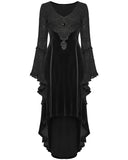 Punk Rave Womens Dark Gothic Velvet Applique Fishtail Dress