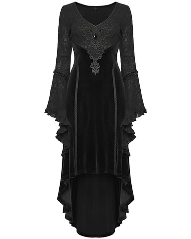 Punk Rave Womens Dark Gothic Velvet Applique Fishtail Dress